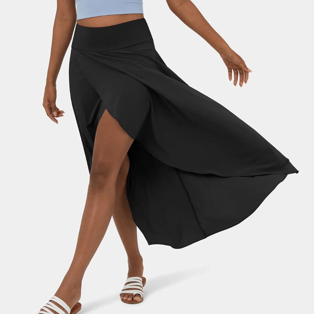 Halara Breezeful High Waisted Maxi Skirt, Skort, High Low, Size Medium, Black